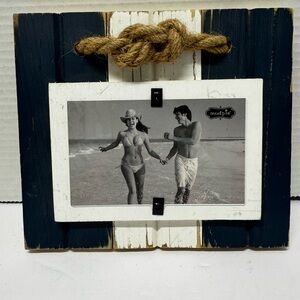 Mud Pie Rustic Blue and White Rope Frame